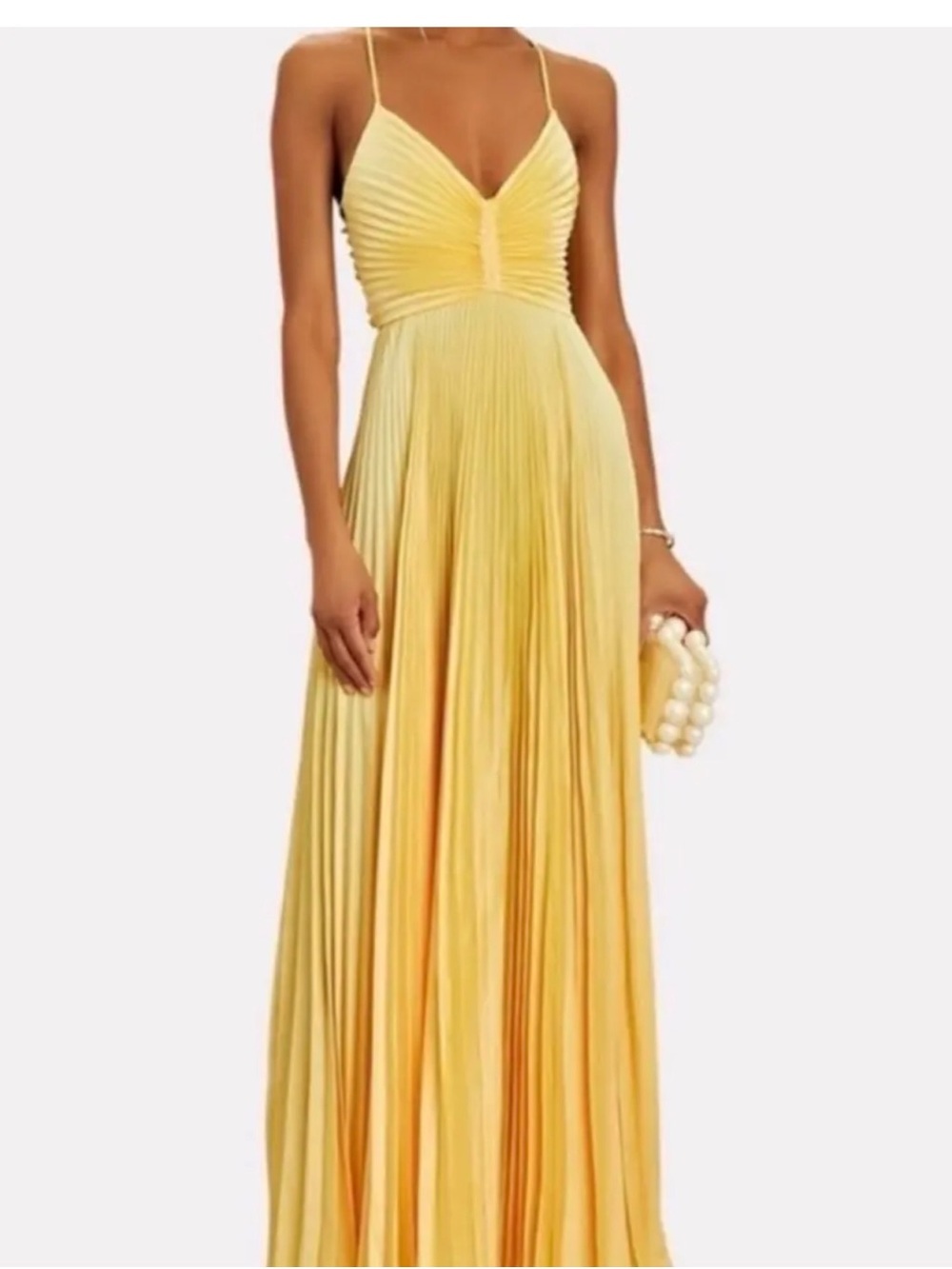 A.L.C. Yellow Pleated Spaghetti-Strap Maxi Dress